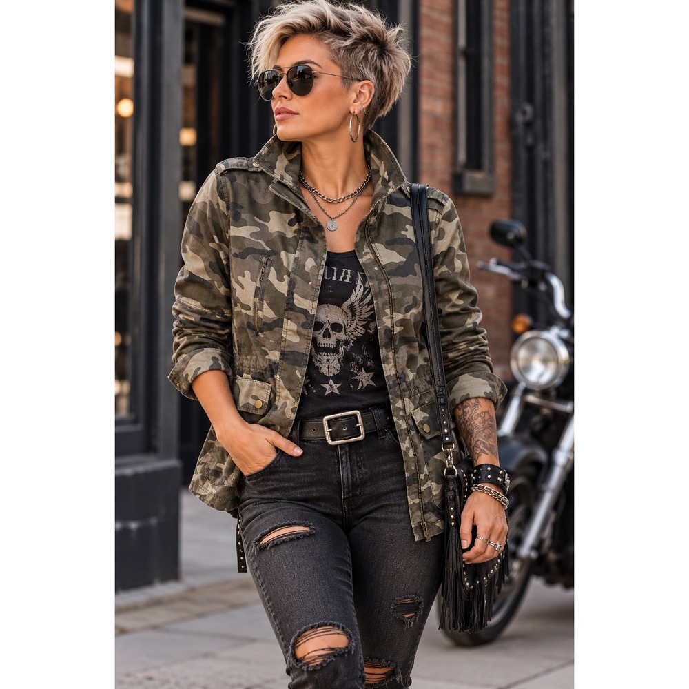Love Tree Camo Utility Jacket Womens M Military Grunge Streetwear Field Coat